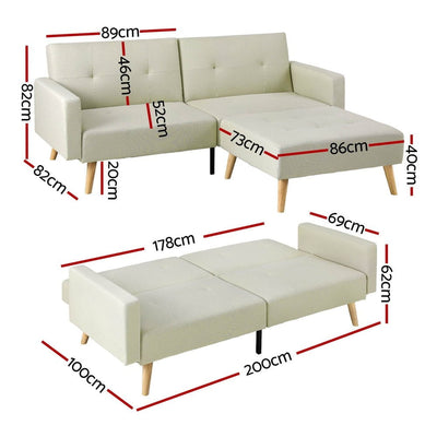 Artiss Sofa Bed Ottoman 200CM Beige Faux Linen Payday Deals