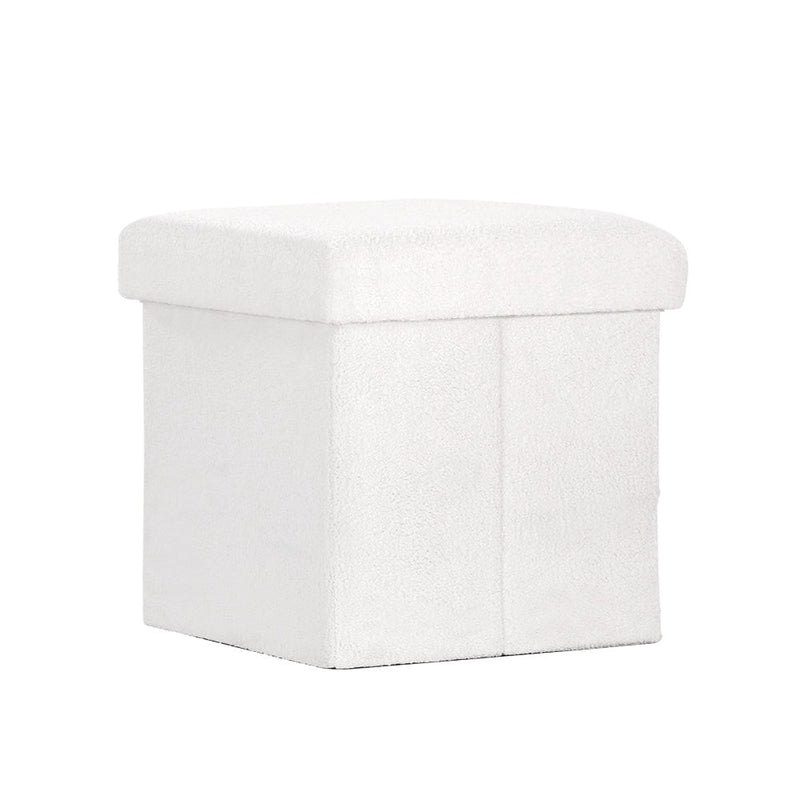 Artiss Square Foot Stool Teddy Fabric Storage Ottoman Footrest Padded Seat White Payday Deals