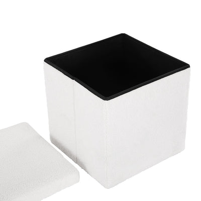 Artiss Square Foot Stool Teddy Fabric Storage Ottoman Footrest Padded Seat White Payday Deals