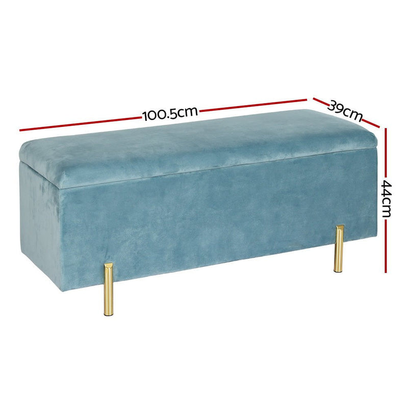 Artiss Storage Ottoman Blanket Box Velvet Chest Toy Foot Stool Couch Bed Blue Payday Deals