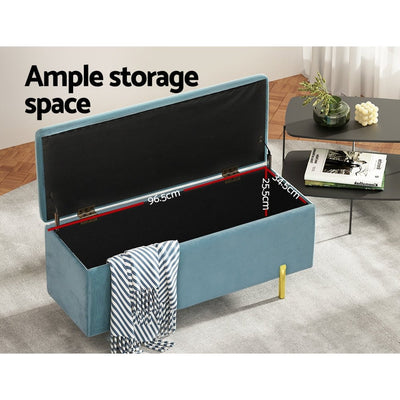 Artiss Storage Ottoman Blanket Box Velvet Chest Toy Foot Stool Couch Bed Blue Payday Deals