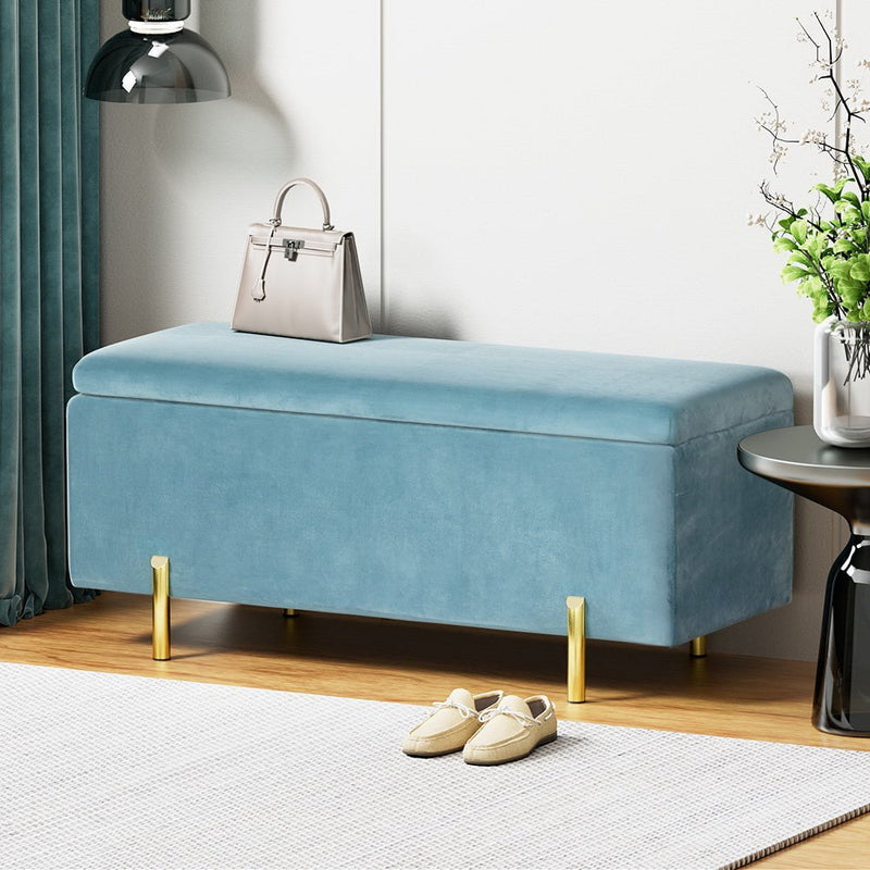 Artiss Storage Ottoman Blanket Box Velvet Chest Toy Foot Stool Couch Bed Blue Payday Deals