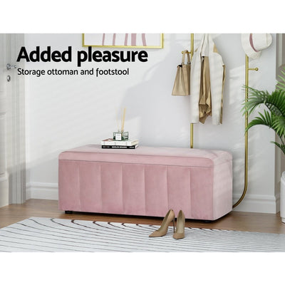 Artiss Storage Ottoman Blanket Box Velvet Chest Toy Foot Stool Couch Bed Pink Payday Deals
