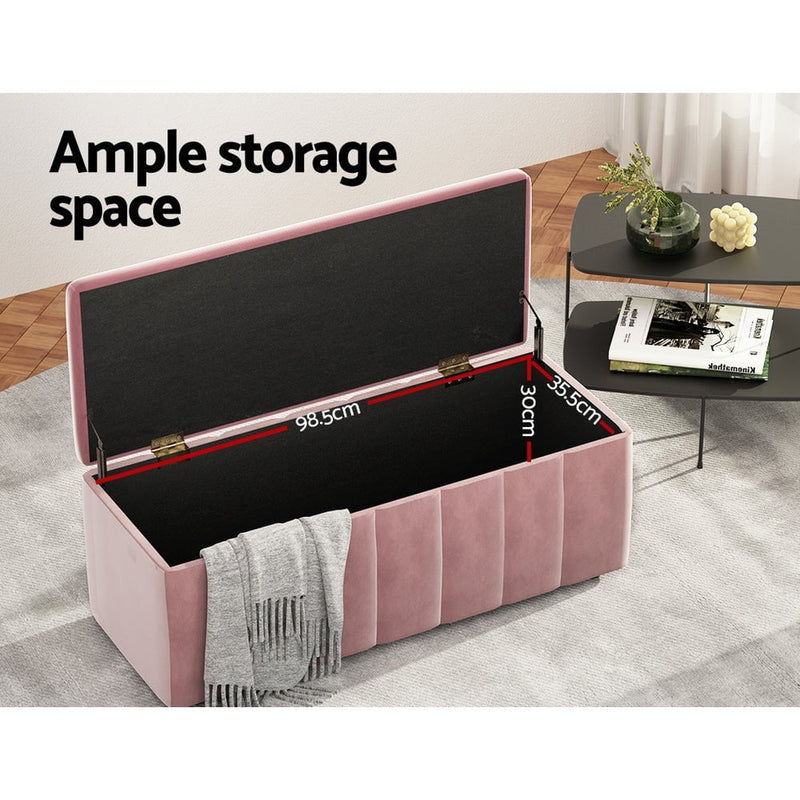 Artiss Storage Ottoman Blanket Box Velvet Chest Toy Foot Stool Couch Bed Pink Payday Deals