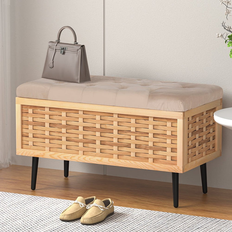 Artiss Storage Ottoman Weaved Velvet Blanket Box Chest Foot Stool Pine and Grey Payday Deals