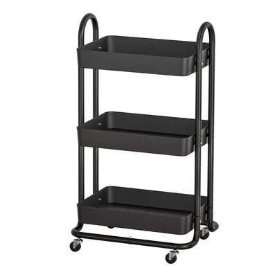 Artiss Storage Trolley Kitchen Cart 3 Tiers Rack Shelf Organiser Wheels Black