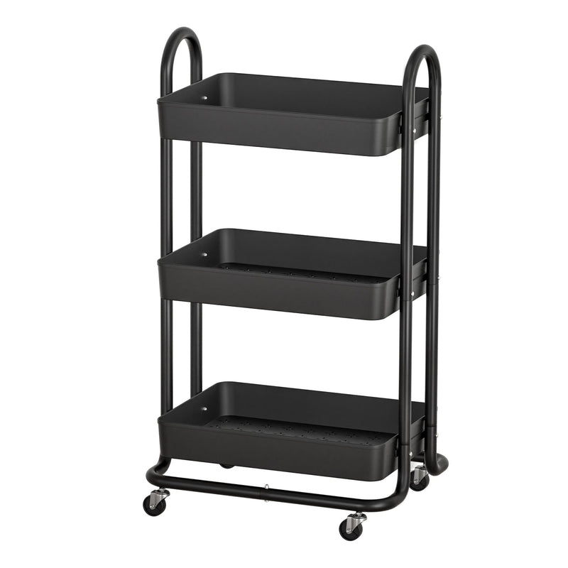 Artiss Storage Trolley Kitchen Cart 3 Tiers Rack Shelf Organiser Wheels Black Payday Deals