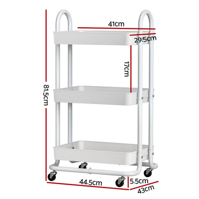 Artiss Storage Trolley Kitchen Cart 3 Tiers Rack Shelf Organiser Wheels White Payday Deals