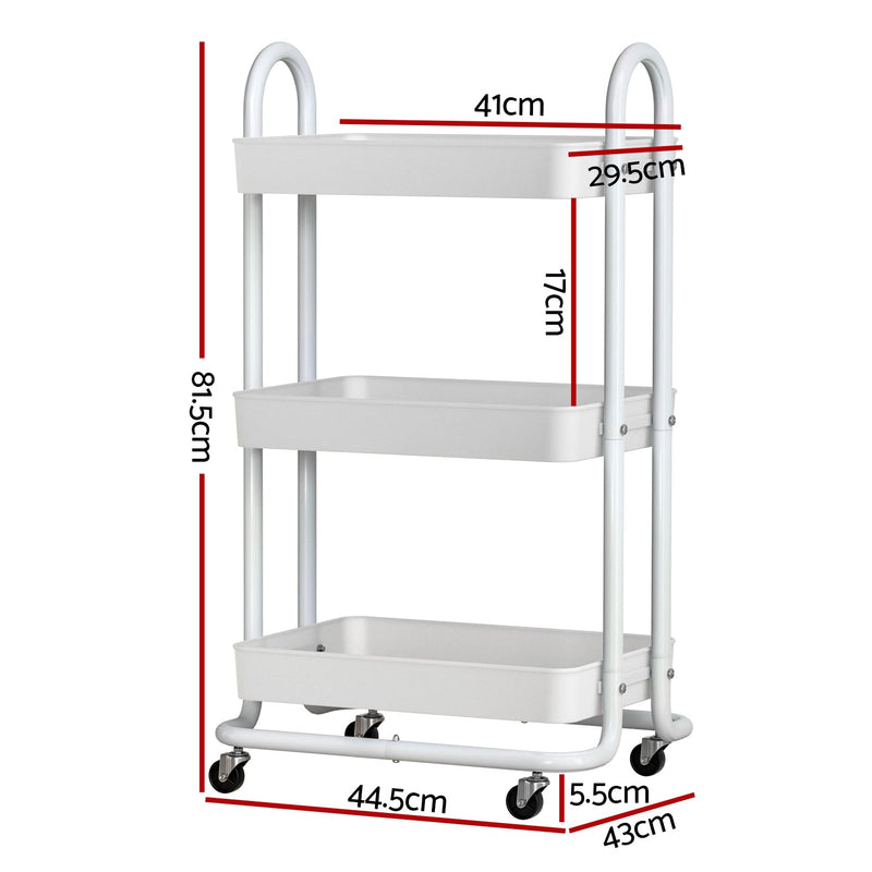 Artiss Storage Trolley Kitchen Cart 3 Tiers Rack Shelf Organiser Wheels White Payday Deals