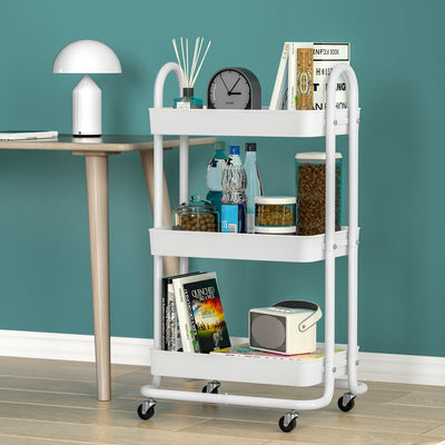 Artiss Storage Trolley Kitchen Cart 3 Tiers Rack Shelf Organiser Wheels White Payday Deals