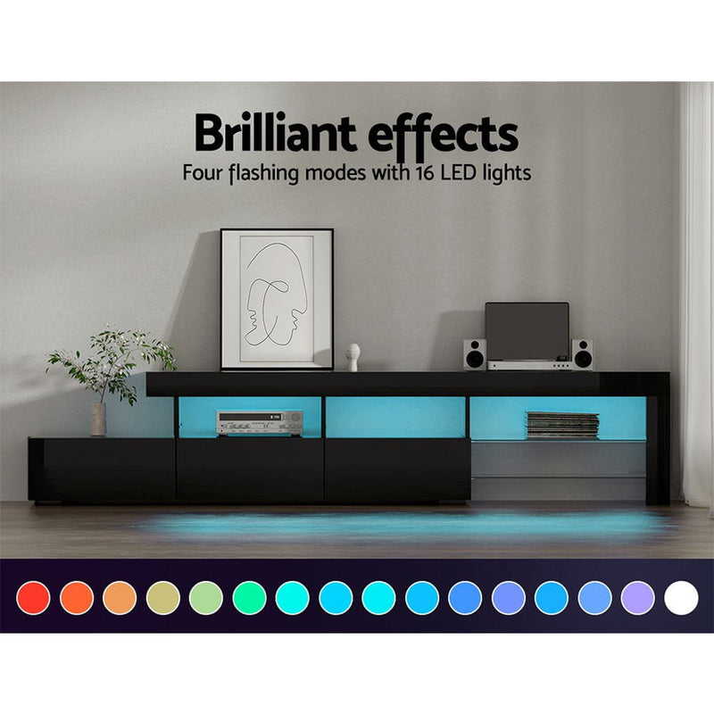 Artiss TV Cabinet Entertainment Unit Stand RGB LED Gloss Furniture 215cm Black Payday Deals