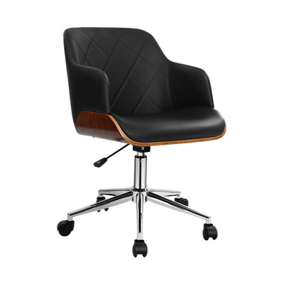 Artiss Wooden Office Chair Computer PU Leather Desk Chairs Executive Black Wood Payday Deals