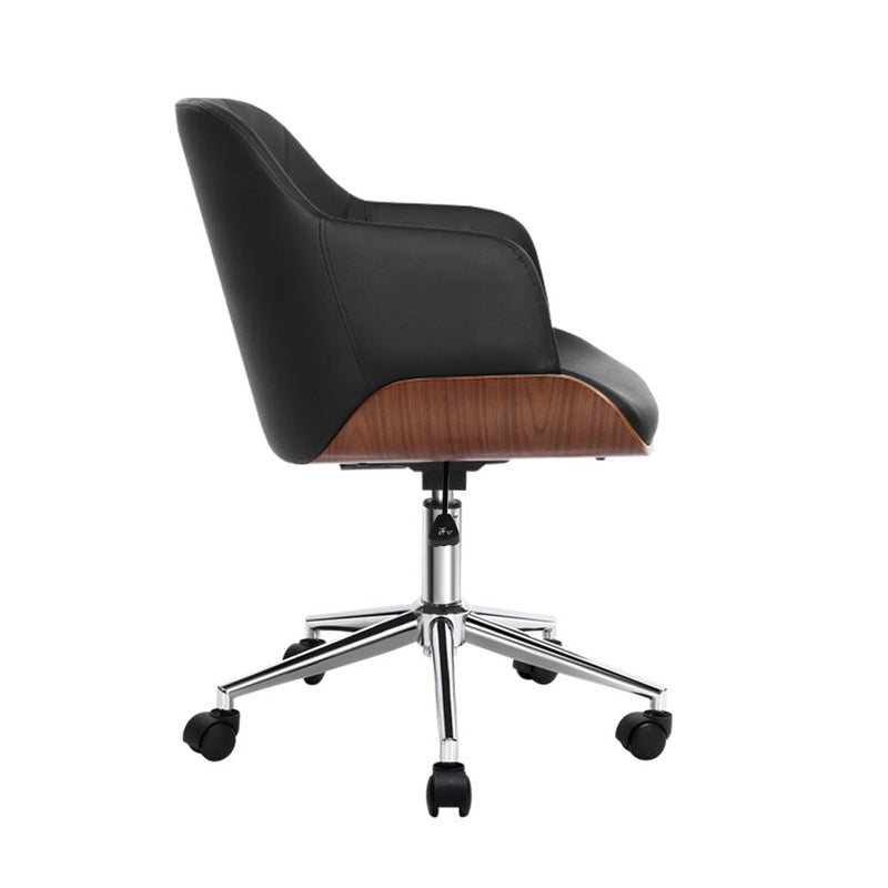 Artiss Wooden Office Chair Computer PU Leather Desk Chairs Executive Black Wood Payday Deals