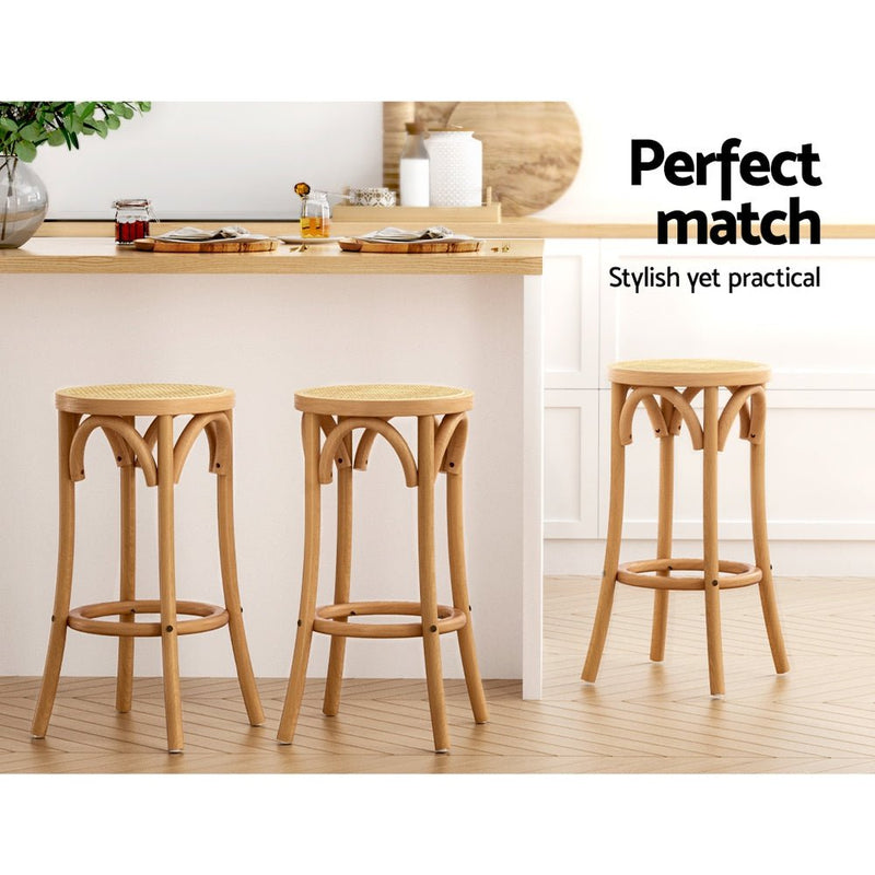 Artiss X2 Bar Stools Wooden Stool Counter Chair Kitchen Barstools Rattan Seat Payday Deals
