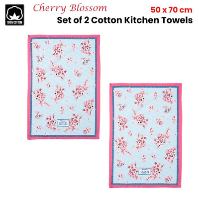 Ashdene Set of 2 Cherry Blossom Cotton Kitchen Tea Towels 50 x 70 cm Payday Deals