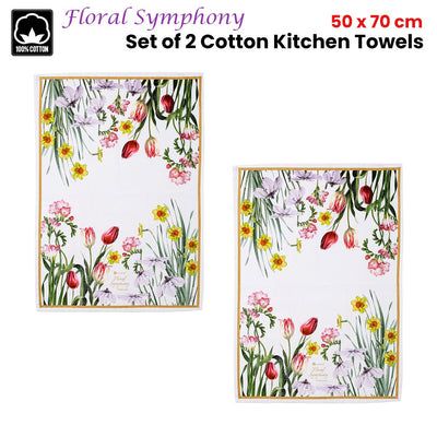 Ashdene Set of 2 Floral Symphony Cotton Kitchen Tea Towels 50 x 70 cm Payday Deals