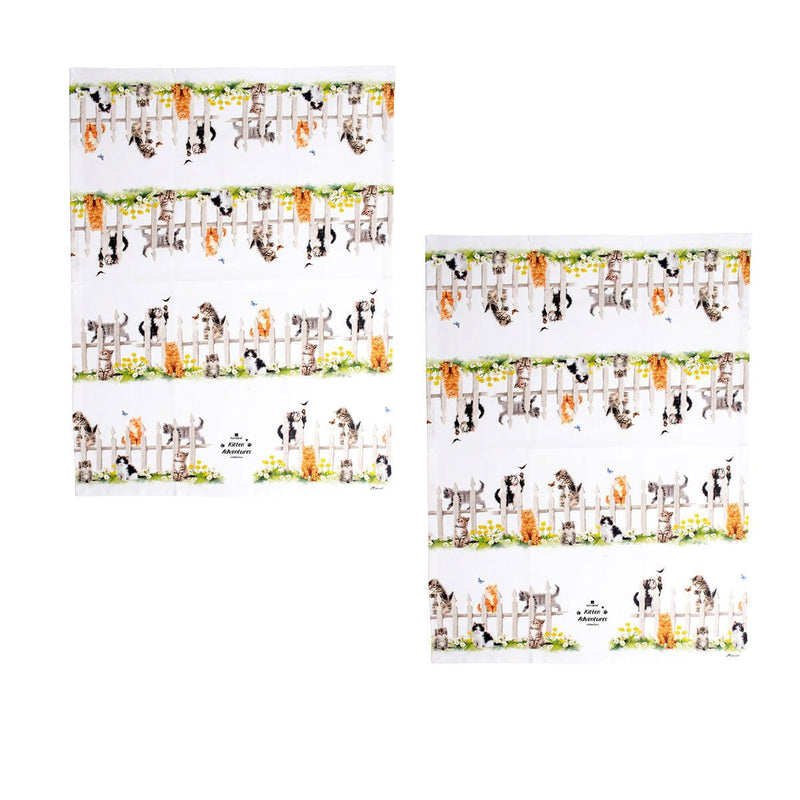 Ashdene Set of 2 Kitten Adventures Cotton Kitchen Tea Towels Chasing Butterflies Payday Deals