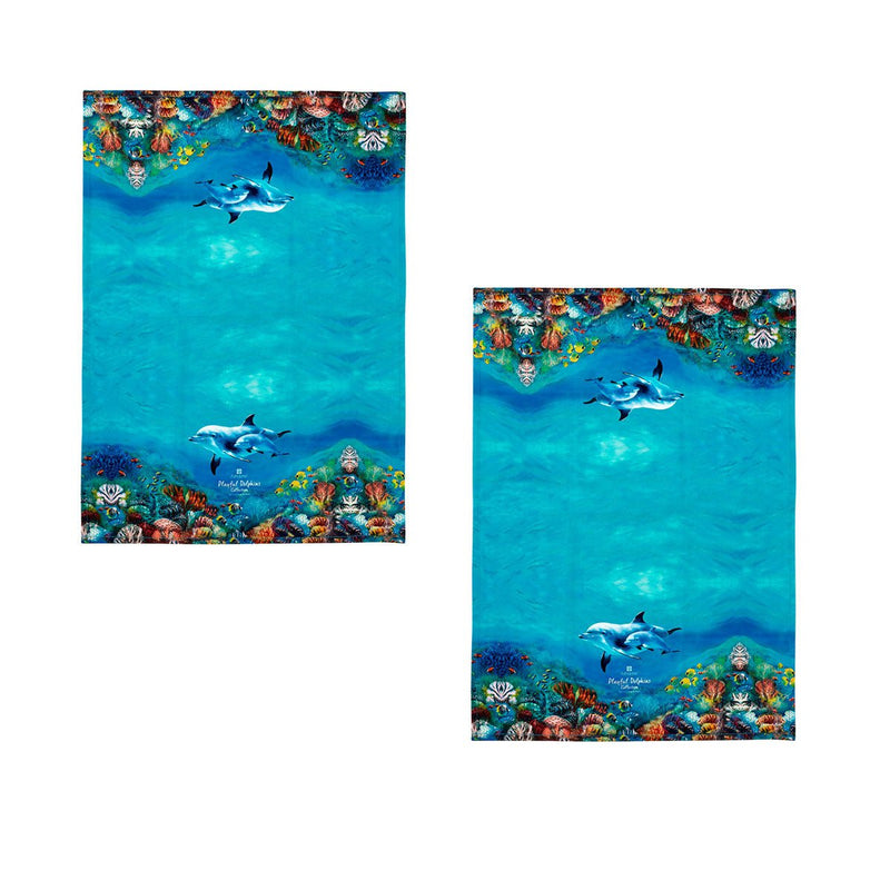 Ashdene Set of 2 Playful Dolphins Cotton Kitchen Tea Towels 50 x 70 cm Reef Exploring Payday Deals