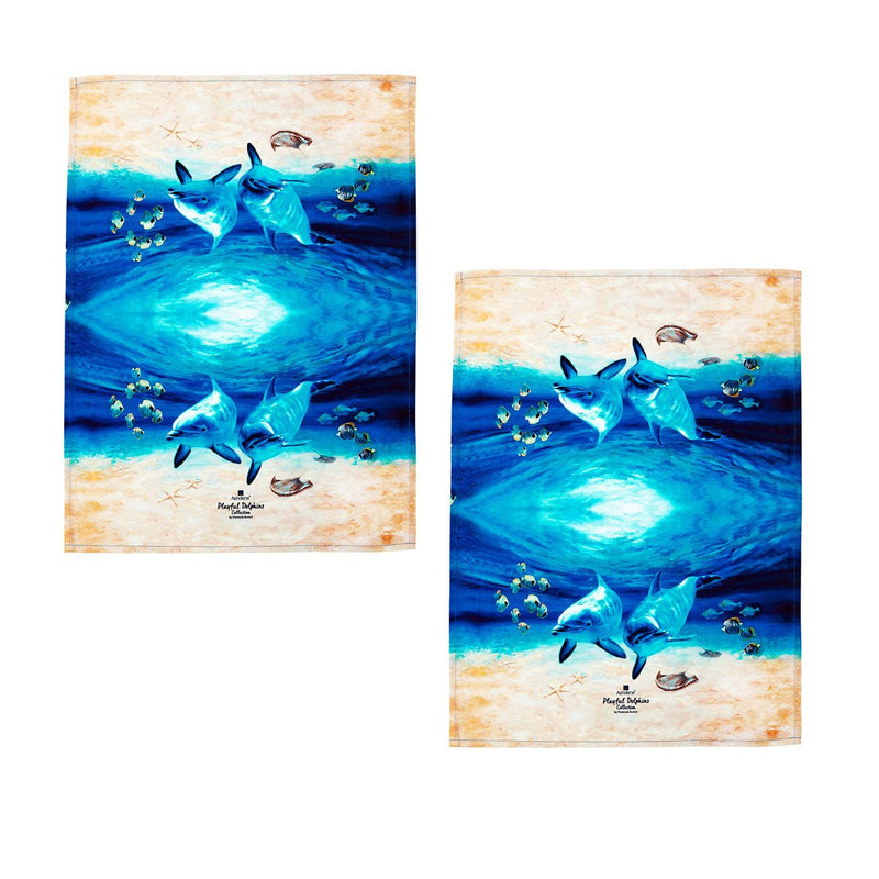 Ashdene Set of 2 Playful Dolphins Cotton Kitchen Tea Towels 50 x 70 cm Underwater Buddies Payday Deals