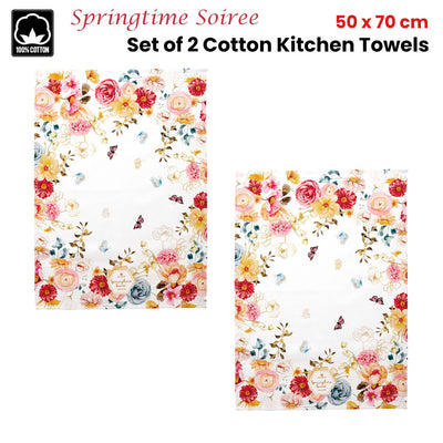 Ashdene Set of 2 Springtime Soiree Cotton Kitchen Tea Towels 50 x 70 cm Payday Deals