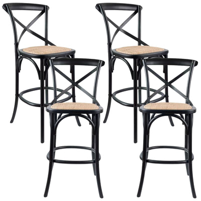 Aster 4pc Crossback Bar Stools Dining Chair Solid Birch Timber Rattan Seat Black Payday Deals