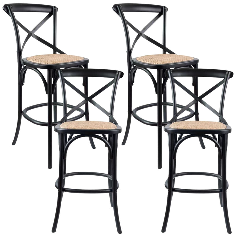 Aster 4pc Crossback Bar Stools Dining Chair Solid Birch Timber Rattan Seat Black Payday Deals