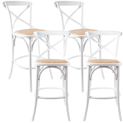 Aster 4pc Crossback Bar Stools Dining Chair Solid Birch Timber Rattan Seat White Payday Deals