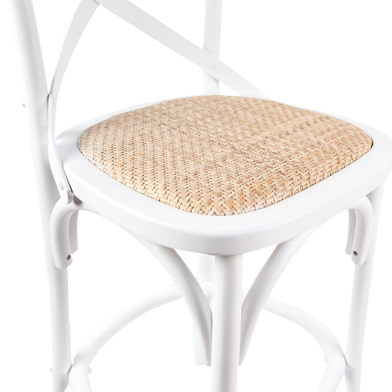Aster 4pc Crossback Bar Stools Dining Chair Solid Birch Timber Rattan Seat White Payday Deals