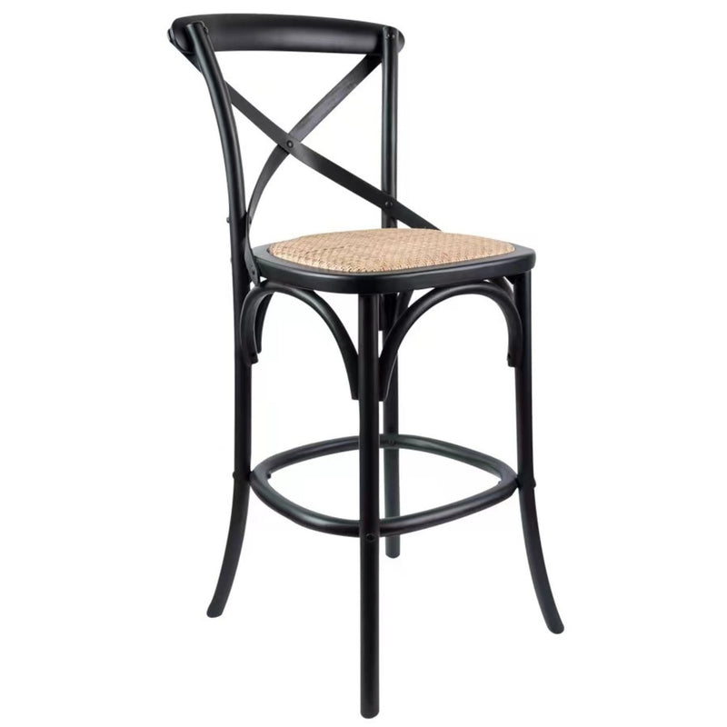 Aster Crossback Bar Stools Dining Chair Solid Birch Timber Rattan Seat - Black Payday Deals