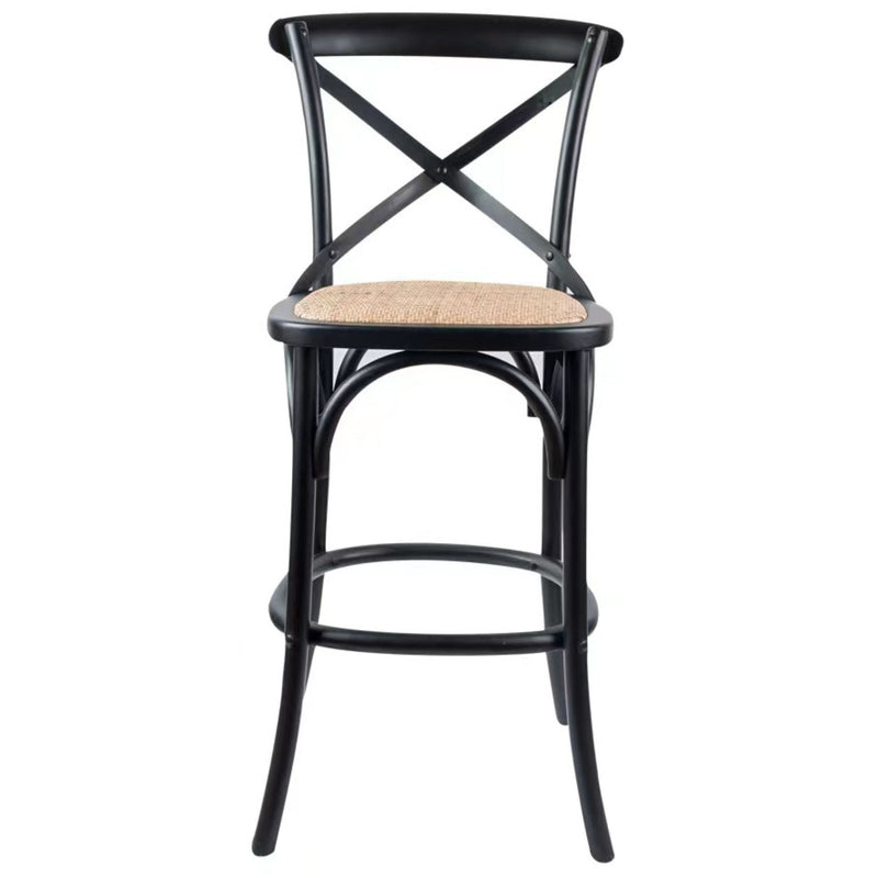 Aster Crossback Bar Stools Dining Chair Solid Birch Timber Rattan Seat - Black Payday Deals