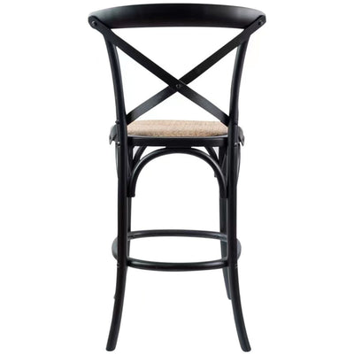 Aster Crossback Bar Stools Dining Chair Solid Birch Timber Rattan Seat - Black Payday Deals