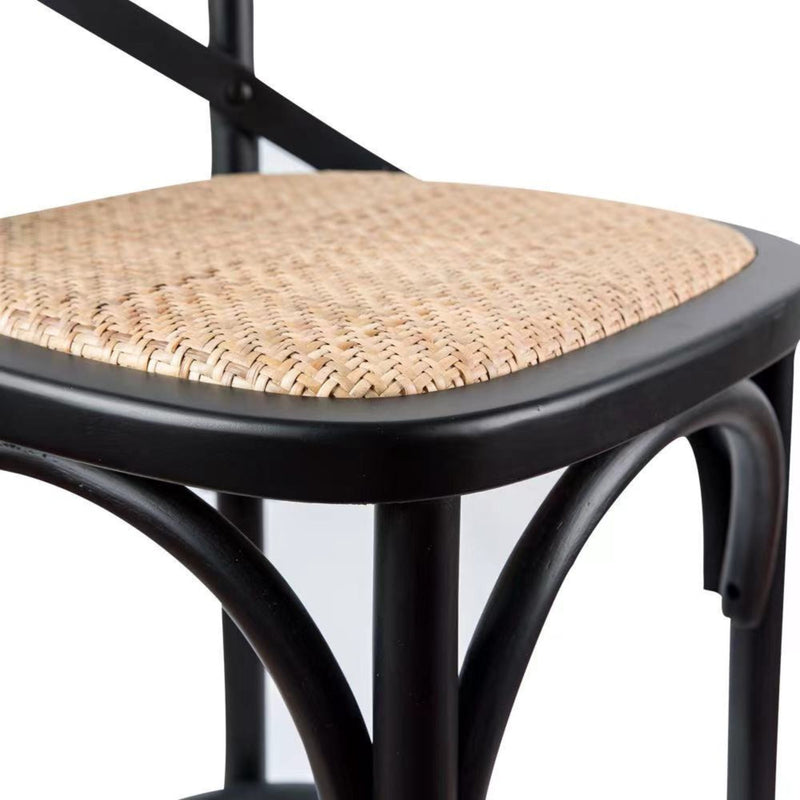 Aster Crossback Bar Stools Dining Chair Solid Birch Timber Rattan Seat - Black Payday Deals