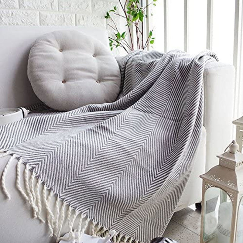 Atlantis Herringbone Grey Knitted Throw Rug Payday Deals