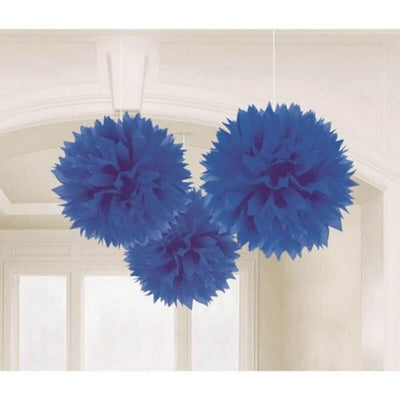 Australia Day Fluffy Tissue Decorations Royal Blue 3 Pack