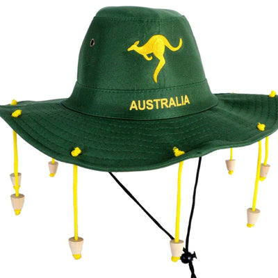 Australian Cork Hat – Green with Gold Kangaroo Embroidery Aussie Australia Day Payday Deals