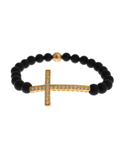 Authentic NIALAYA Bracelet with Matte Onyx Beads and CZ Diamond Cross M Women Payday Deals