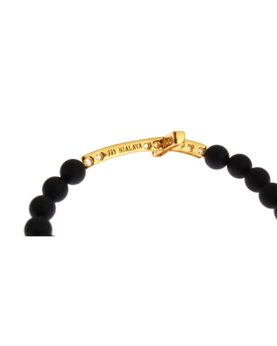 Authentic NIALAYA Bracelet with Matte Onyx Beads and CZ Diamond Cross M Women Payday Deals