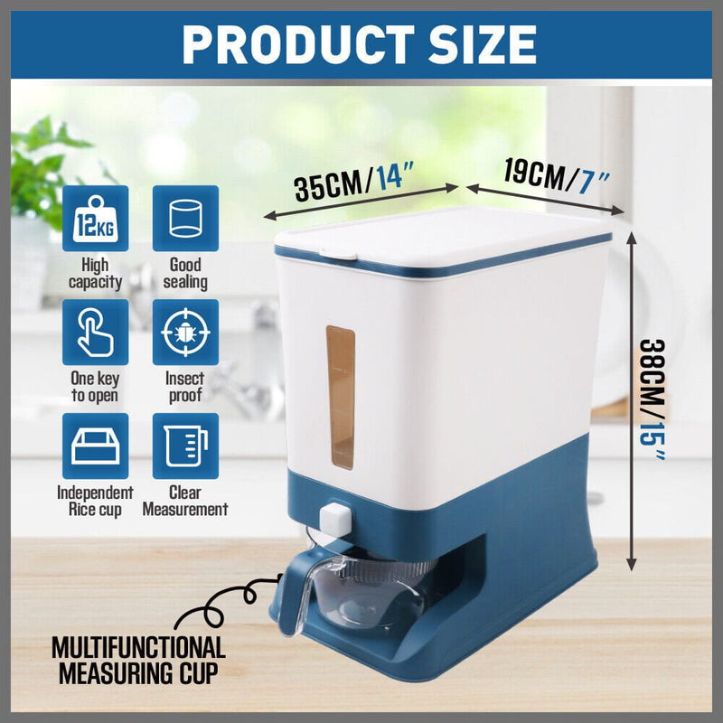 Auto Grain Case Cereal Dispenser Storage Box Kitchen Food Rice Container Cup Payday Deals