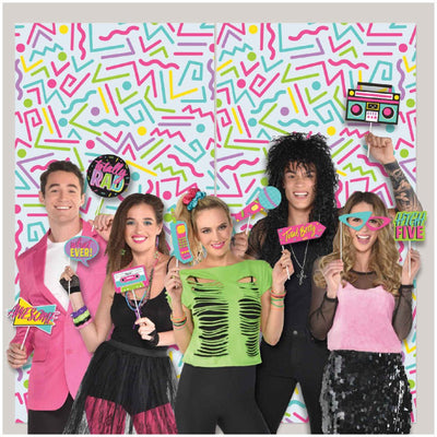 Awesome 80's Party Scene Setter Backdrop with Photo Props
