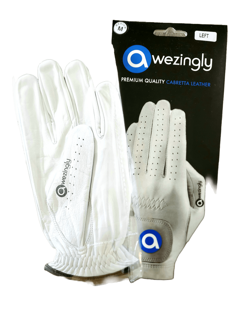 Awezingly Premium Quality Cabretta Leather Golf Glove for Men - White (L) Payday Deals