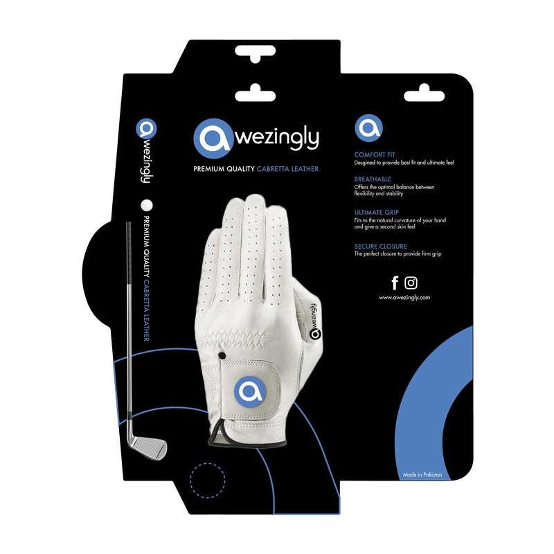 Awezingly Premium Quality Cabretta Leather Golf Glove for Men - White (S) Payday Deals