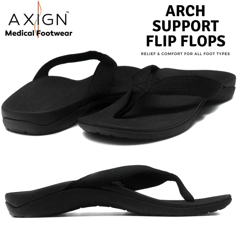 AXIGN Premium Orthotic Arch Support Flip Flops Sandal Thongs Archline - Black Payday Deals