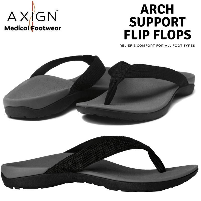 AXIGN Premium Orthotic Arch Support Flip Flops Sandal Thongs Archline - Grey/Black Payday Deals