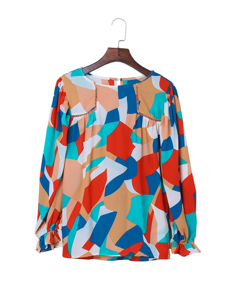 Azura Exchange Abstract Pattern Ruffled Puff Sleeve Blouse - M Payday Deals