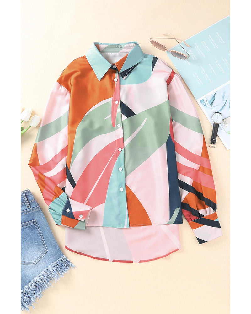 Azura Exchange Abstract Print Cuffed Sleeve Shirt - 2XL Payday Deals