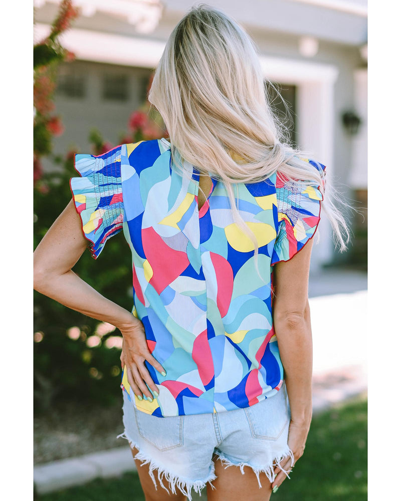 Azura Exchange Abstract Print Ruffle Sleeve Blouse - M Payday Deals