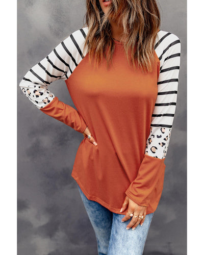 Azura Exchange Animal Print Long Sleeve Top with Striped Colorblock - L Payday Deals