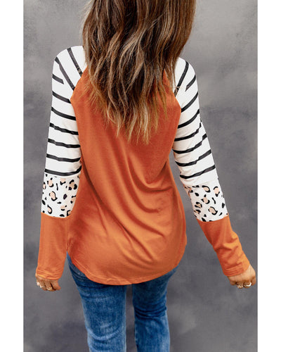 Azura Exchange Animal Print Long Sleeve Top with Striped Colorblock - L Payday Deals