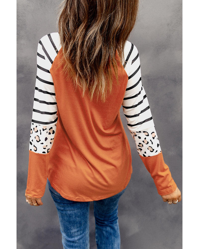 Azura Exchange Animal Print Long Sleeve Top with Striped Colorblock - S Payday Deals