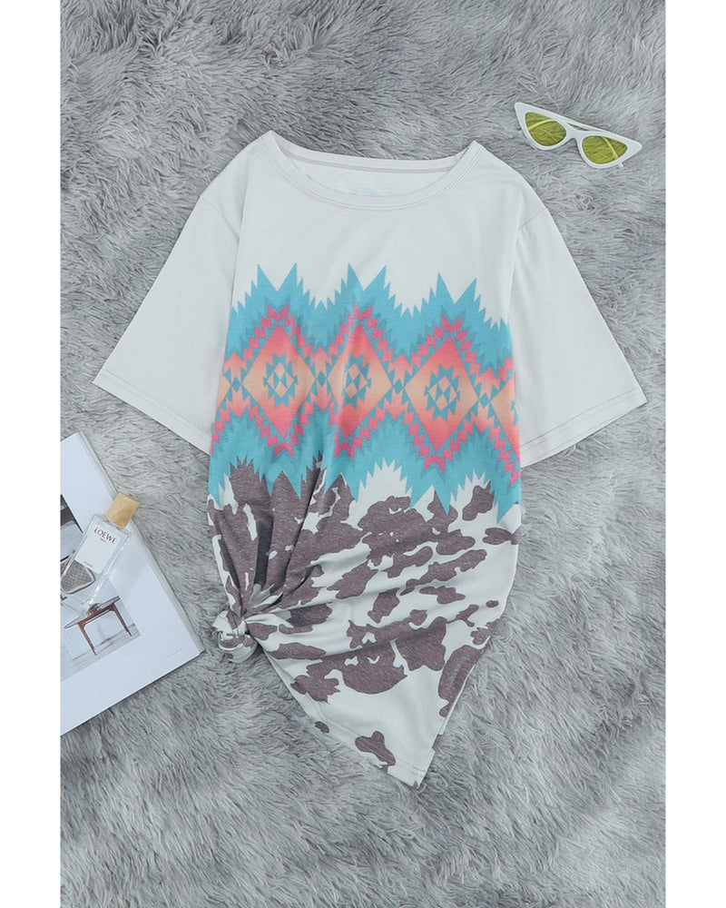 Azura Exchange Aztec Geometric Print T-shirt - M Payday Deals